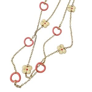 Lilly Pultizer double strand gold tone chain necklace pink hearts white flowers